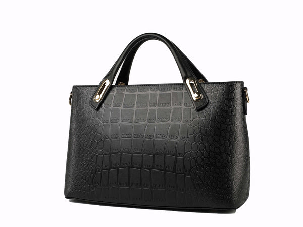 Plush Croco Black Ladies Leather Bag Ejad 
